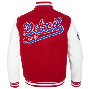 Detroit Pistons Script Tail Wool Varsity Red Jacket 2