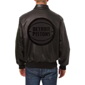 Detroit Pistons Shirt Collar Black Bomber Varsity Jacket 1