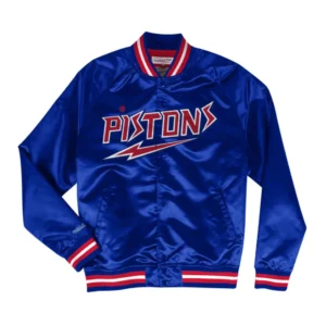 Detroit Pistons Throwback Wordmark Blue Varsity Jacket