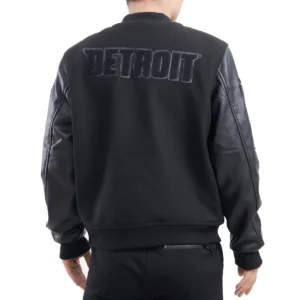 Detroit Pistons Triple Black Wool and Leather Varsity Jacket 3