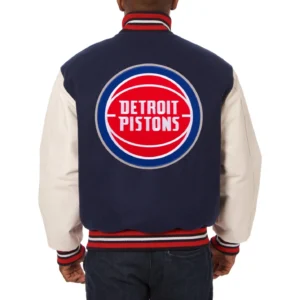 Detroit Pistons Two Tone Domestic Logo Wool Navy Blue Jacket 1