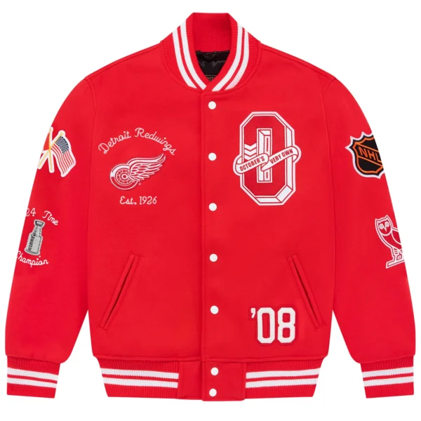 Detroit Red Wings OVO x NHL Red Wool Varsity Jacket