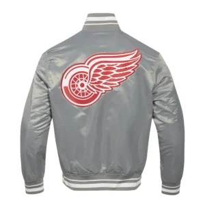 Detroit Red Wings Script Tail Grey Varsity Jacket 1