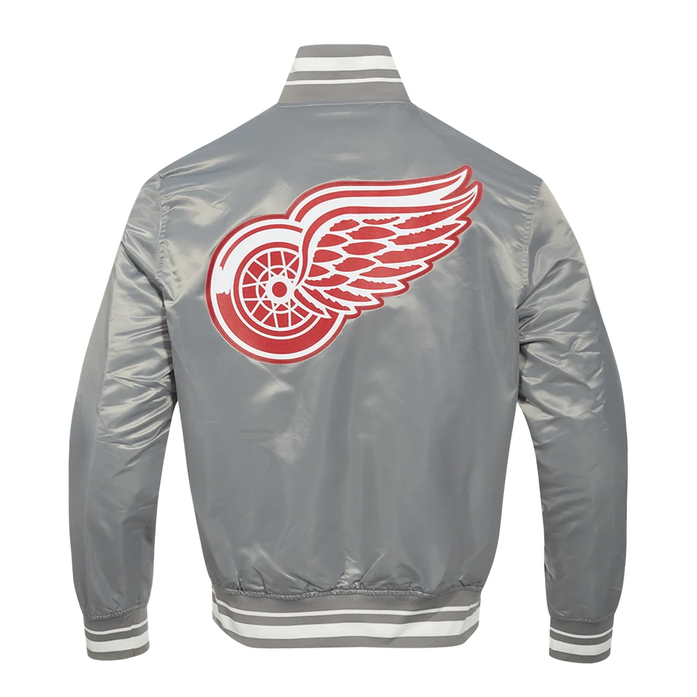 Detroit Red Wings Script Tail Grey Varsity Jacket 1