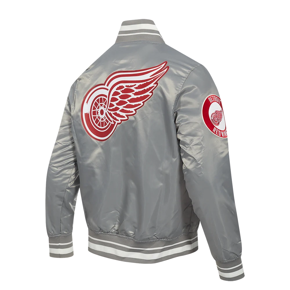 Detroit Red Wings Script Tail Grey Varsity Jacket 2