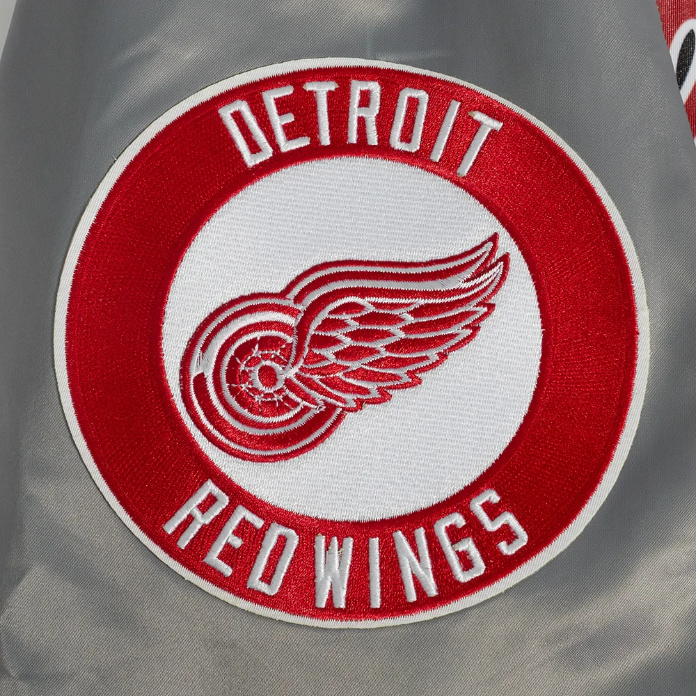 Detroit Red Wings Script Tail Grey Varsity Jacket 6