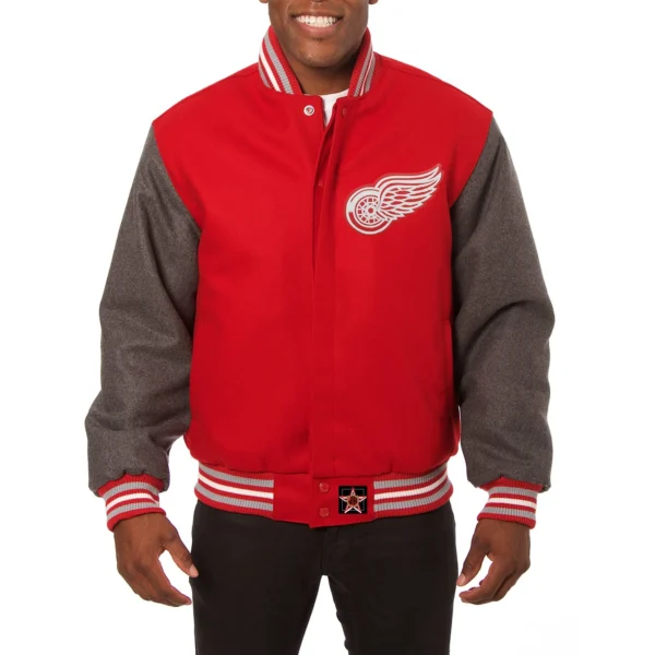 Detroit Red Wings Varsity Jacket Red And Grey