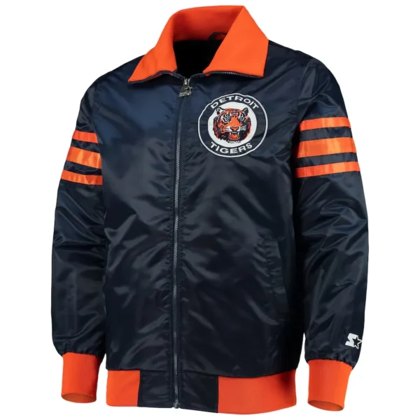 Detroit Tigers Captain III Satin Navy Varsity Jacket