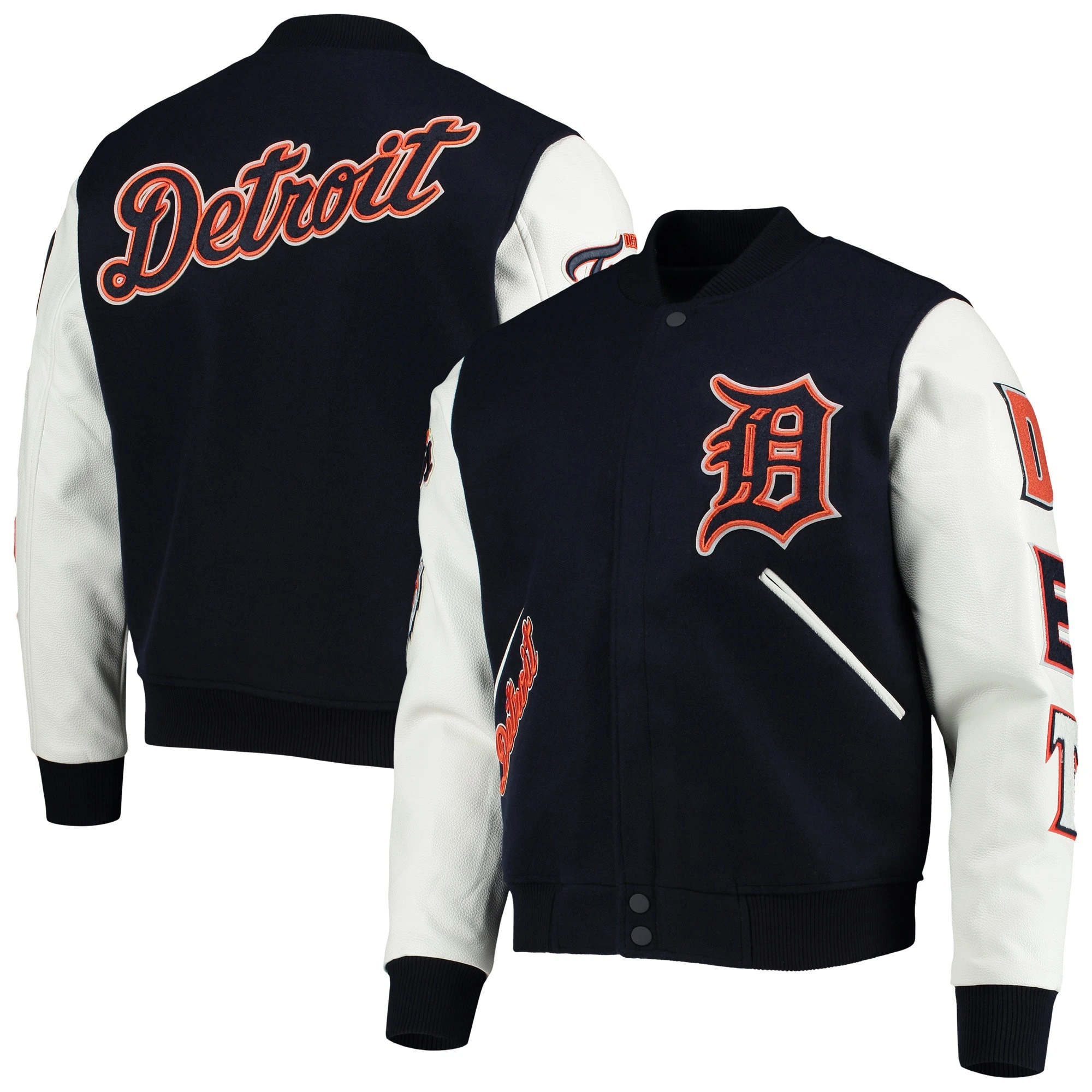 Detroit Tigers Classic Wool & Leather Varsity Jacket Navy & White 2
