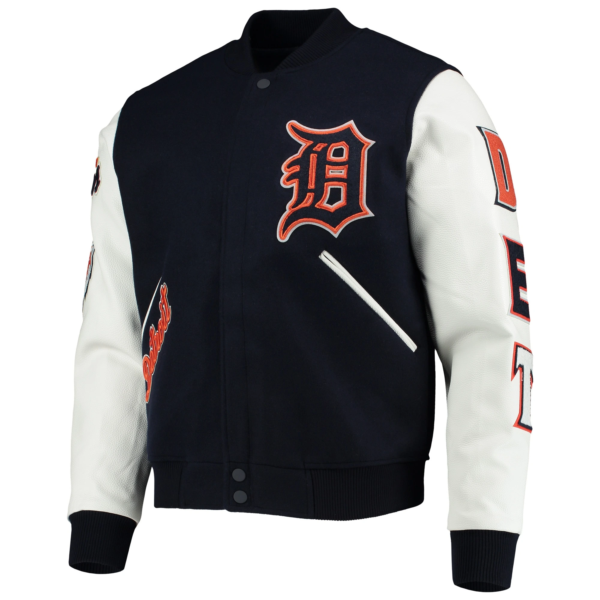 Detroit Tigers Classic Wool & Leather Varsity Jacket Navy & White