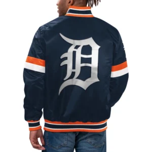 Detroit Tigers Home Game Satin Varsity Navy Jacket 1