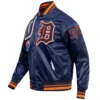 Detroit Tigers Mashup Full-Snap Satin Varsity Navy Jacket 2
