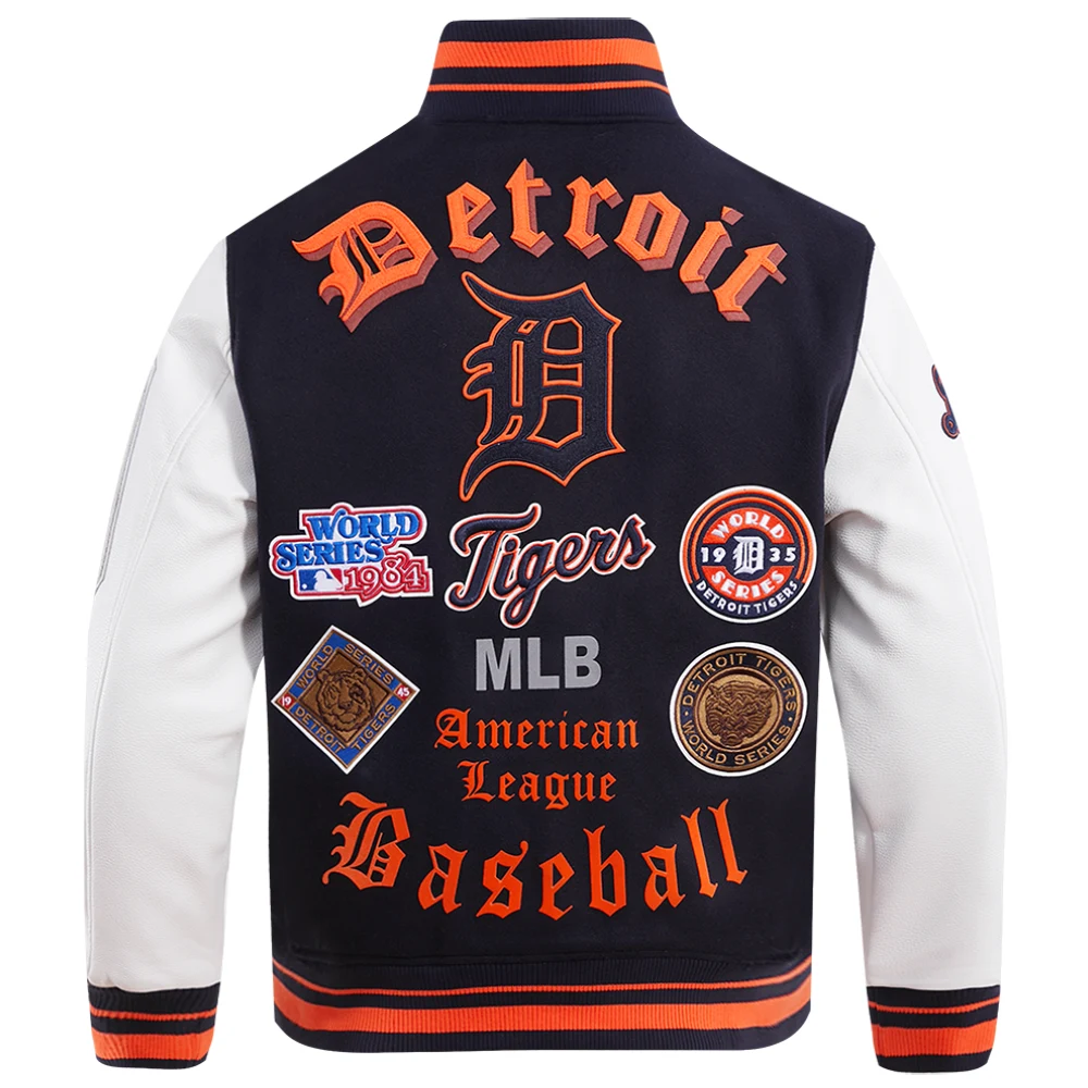 Detroit Tigers Old English NavyWhite Wool & Leather Varsity Jacket 1