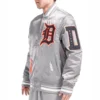 Detroit Tigers Old English Rib Knitted Satin Varsity Gray Jacket 2