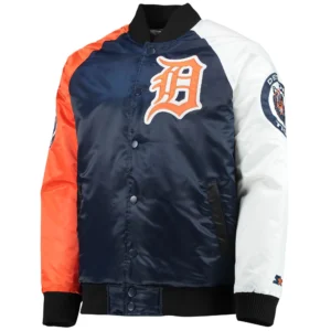 Detroit Tigers Reliever Ribbed Knitted Full-Snap Satin Varsity Jacket