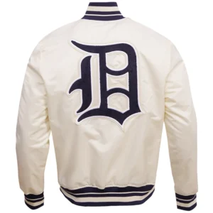 Detroit Tigers Retro Classic Full-Snap Satin Varsity Cream Jacket 1