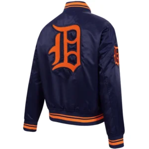 Detroit Tigers Retro Classic Women’s Full-Snap Satin Varsity Navy Jacket 1