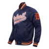 Detroit Tigers Script Tail Satin Varsity Navy Jacket 2