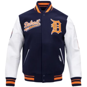 Detroit Tigers Script Tail Wool & Leather Varsity Jacket