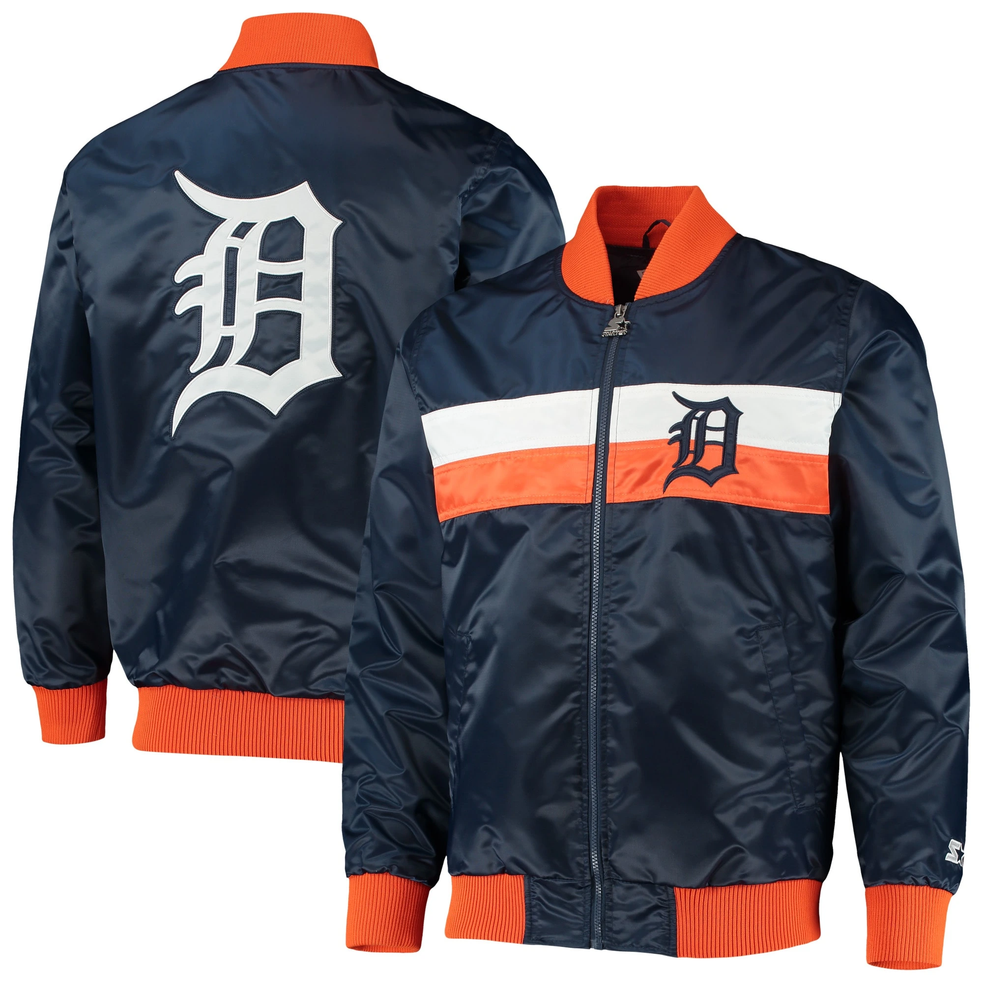 Detroit Tigers The Ambassador Full-Zip Satin Varsity Navy Jacket 2