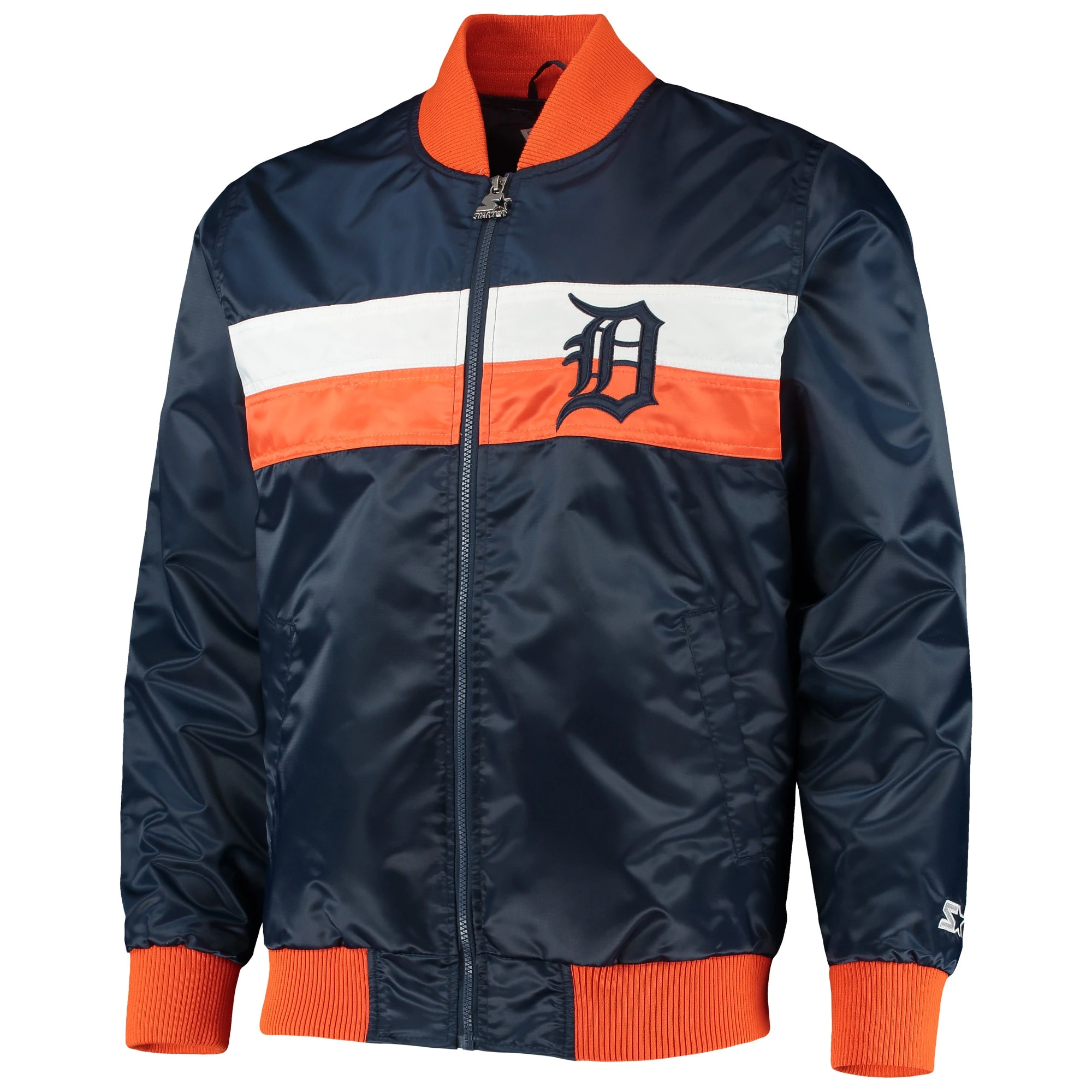 Detroit Tigers The Ambassador Full-Zip Satin Varsity Navy Jacket