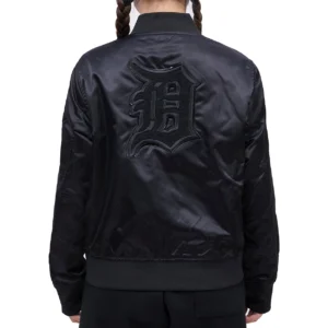 Detroit Tigers Triple Black Black Satin Varsity Jacket 1