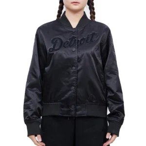 Detroit Tigers Triple Black Black Satin Varsity Jacket