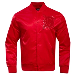 Detroit Tigers Triple Red Full-Snap Satin Varsity Jacket – Red