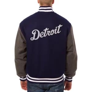 Detroit Tigers Two Tone Embroidered NavyGray Wool Varsity Jacket 1