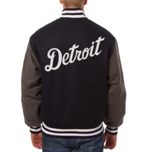 Detroit Tigers Two Tone Handcrafted Logo Wool Varsity Jacket – BlackGray 1