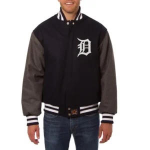 Detroit Tigers Two Tone Handcrafted Logo Wool Varsity Jacket – BlackGray