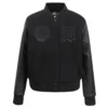 Detroit Tigers Women’s Triple Black Ribbed Knitted Wool & Leather Varsity Jacket