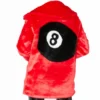 Eight Ball Fluffy Logo Print Women's Red Racked Up Fur Jacket