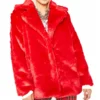 Eight Ball Logo Print Women's Red Racked Up Faux Fur Jacket