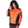 Eight Ball Men's Orange and Black Color Block Fur Bomber Leather Jacket