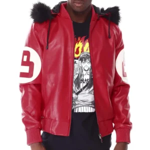 8 Ball Red Fur Hooded Bomber Jacket