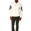 Eight Ball Men's White and Black Bomber Leather Jacket
