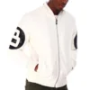 Eight Ball Men's White and Black Fur Hooded Bomber Jacket