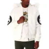Eight Ball Men's White and Black Fur Hooded Bomber Leather Jacket