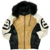 Eight Ball Robert Phillipe Original Men's Beige and Black Hooded Leather Jacket