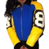 Eight Ball Salt N Pepa 90s Rap Hip Hop Women's Blue and Yellow Bomber Polyester Jacket