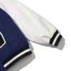 Eight Ball Tim Comix Men's Blue and White Varsity Sheepskin Leather Jacket