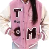 Eight Ball Tim Comix Men's Pink Varsity Sheepskin Leather Jacket