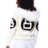 Eight Ball Women's Classic David Puddy White Bomber Hooded Leather Jacket