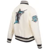 Florida Marlins Retro Classic Women’s Full-Snap Satin Varsity Cream Jacket 3