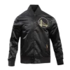 Golden State Warriors Black & Gold Full-Snap Satin Varsity Black Jacket