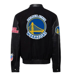 Golden State Warriors Black Wool & Leather Varsity Jacket 1