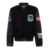 Golden State Warriors Black Wool & Leather Varsity Jacket