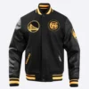 Golden State Warriors City Edition Black Wool & Leather Varsity Jacket
