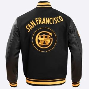 Golden State Warriors City Edition Black Wool & Leather Varsity Jacket 2